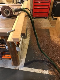 Here the jig is clamped down and out of the router path